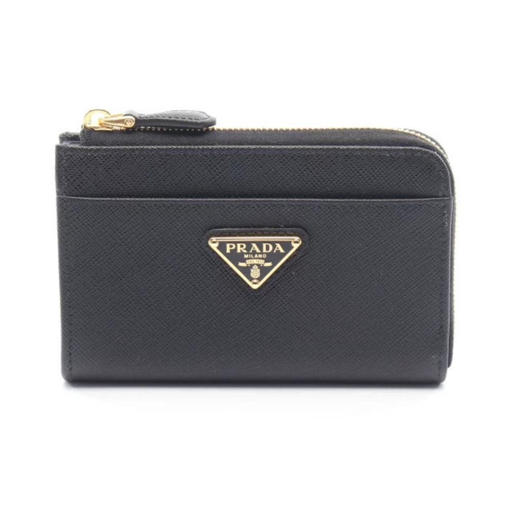 Prada SAFFIANO TRIANG coin case Wallet Leather Black